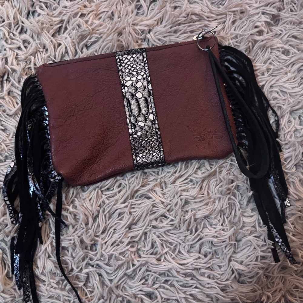 Birdtrouble Brown Fringe Clutch